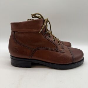 Earth Spirit Yasmine Cap Toe Ankle Booties Women’s 7.5 Cognac Leather Lace Up